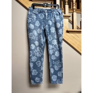 LC Lauren Conrad Womens Floral Print Denim Jeans‎ Blue Size 10 Cottage 90s Y2K